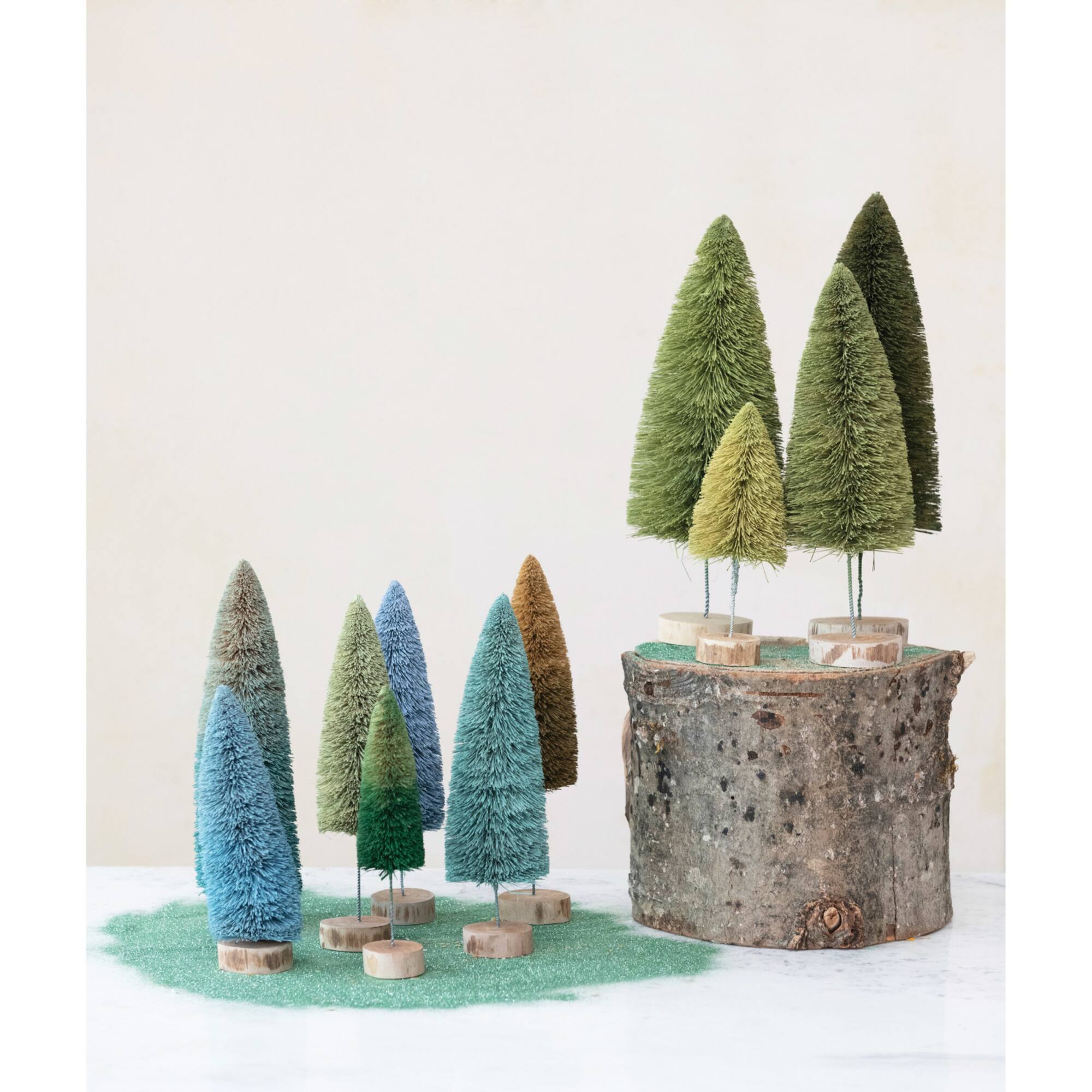 Hello Honey® 11" Moss Green Sisal Bottle Brush Tree with Wood Base